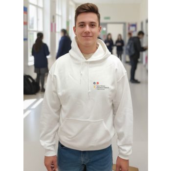 Fehér kapucnis bebújós pulóver M méret