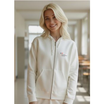 Fehér kapucnis cipzáros pulóver L méret