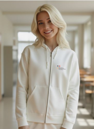 Fehér kapucnis cipzáros pulóver S méret