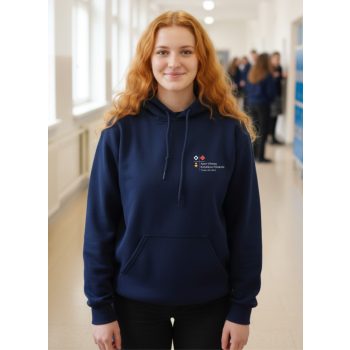 Sötétkék kapucnis bebújós pulóver L méret