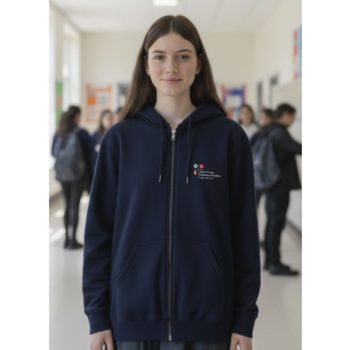 Sötétkék kapucnis cipzáros pulóver L méret