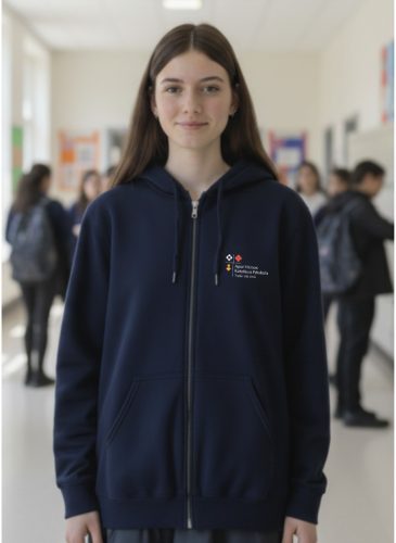 Sötétkék kapucnis cipzáros pulóver M méret